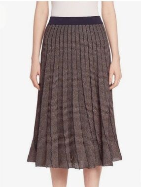 TANYA TAYLOR KNITTED FULL CIRCLE PLEATED SKIRT BLUE-RED WOMENS SIZE LARGE